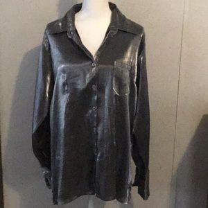 Red Hot Plus silver metallic button down shirt with silky like feel size…